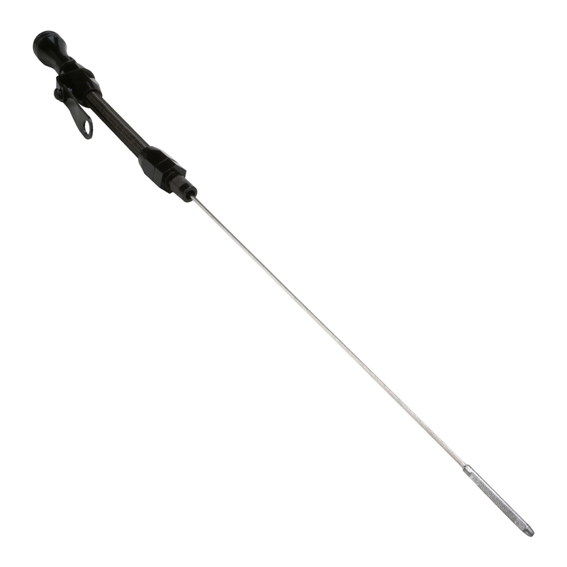 proflow dipstick with tube, engine, braided black stainless steel/aluminium, for chevrolet, small block, 1955-79, each