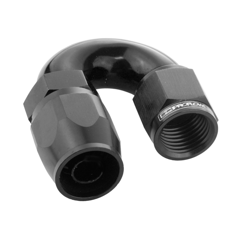 proflow fitting hose end 180 degree full flow -10an, black