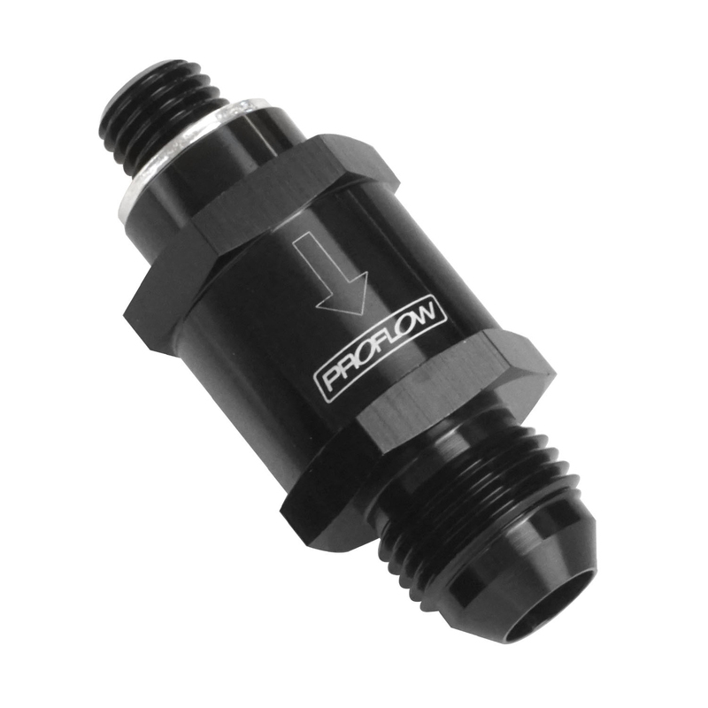 proflow efi fuel check valve m10 x 1.0mm to -08an, black