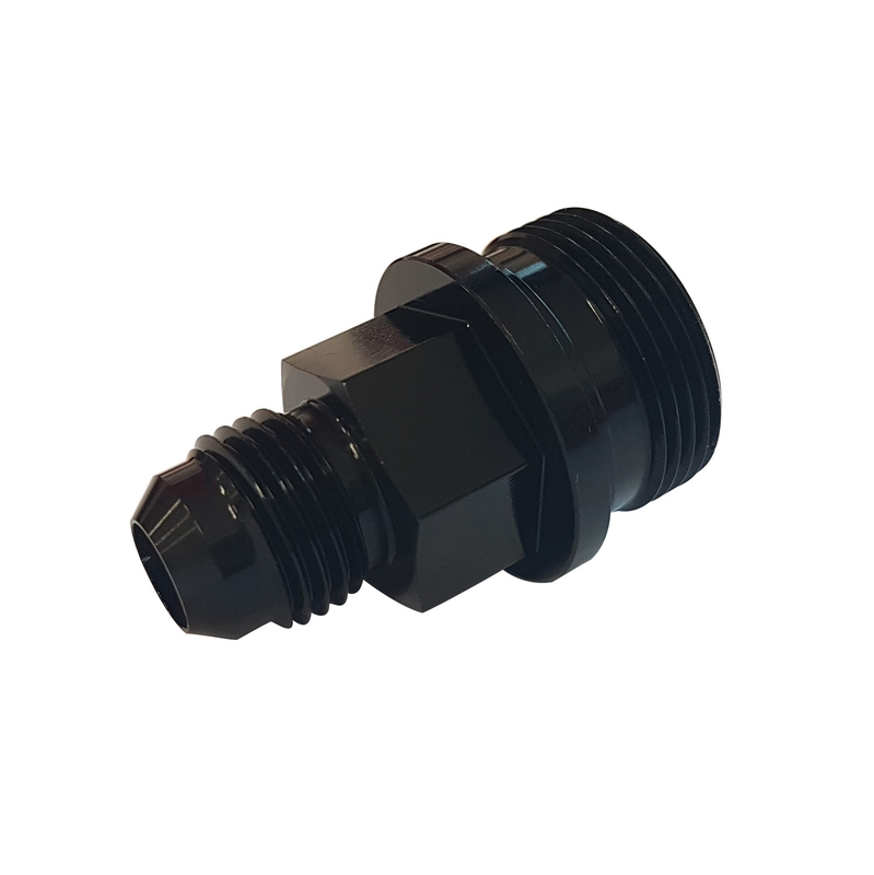 proflow fitting inlet fuel adaptor male holley fuel bowl 7/8"-20 short to -06an, black