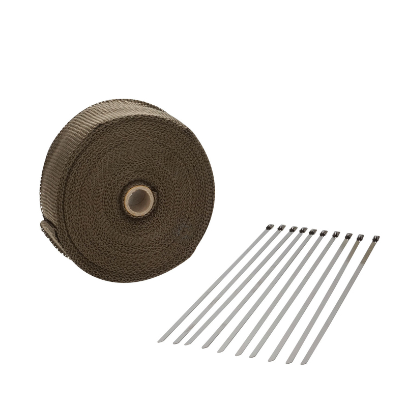 proflow exhaust wrap, titanium, 980 degrees celsius, lava rock, natural, 2 in. width, 50 ft roll, 10 locking tie kit