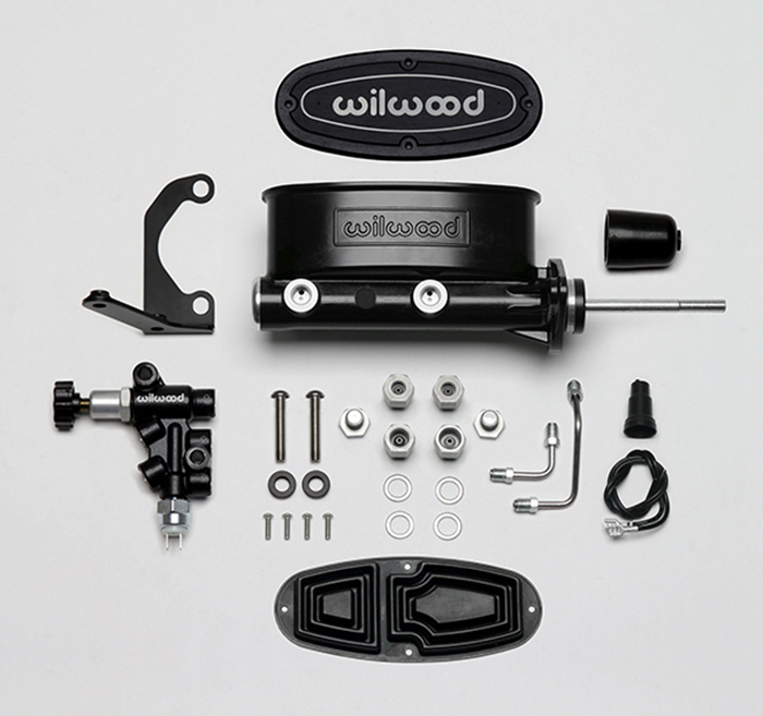 wilwood master cylinder, alum tandem, w/ bracket and valve, 7/8 in. bore, tandem outlet, alum, black e-coat, 12.26 in. length, kit