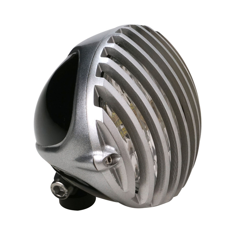 attitude inc headlight 5.0'' aluminium, silver/black, vintage antique style chopper bobber , each