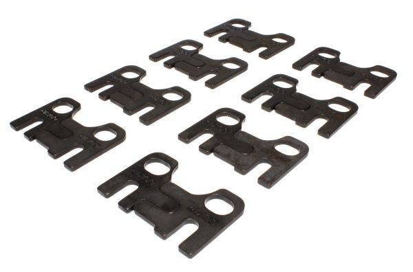 comp cams guideplate, black oxide, steel, flat, 2 piece, adjustable, sbc/289-351w, 5/16 in. pushrod 7/16 in. stud, set of 8