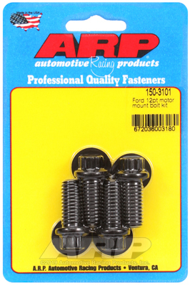 arp motor mount bolts, black oxide, 12-point, mount to frame, for ford, 255, 260, 289, 302, 351w, set