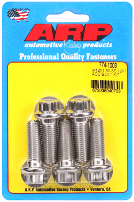 arp bolts, stainless steel 300, polished, 12-point head, 12mm x 1.50 thread, 35mm uhl, set of 5