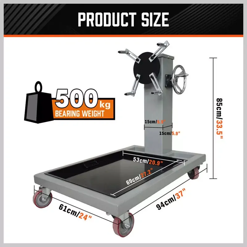 proflow heavy duty engine stand 500 kg, with 360deg turntable & handle, grey powder coated, with drip tray - *ex display clearance*