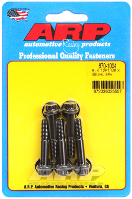 arp bolts, 12-point head, chromoly steel, black oxide, 6mm x 1.00 rh thread, 35mm uhl, set of 5