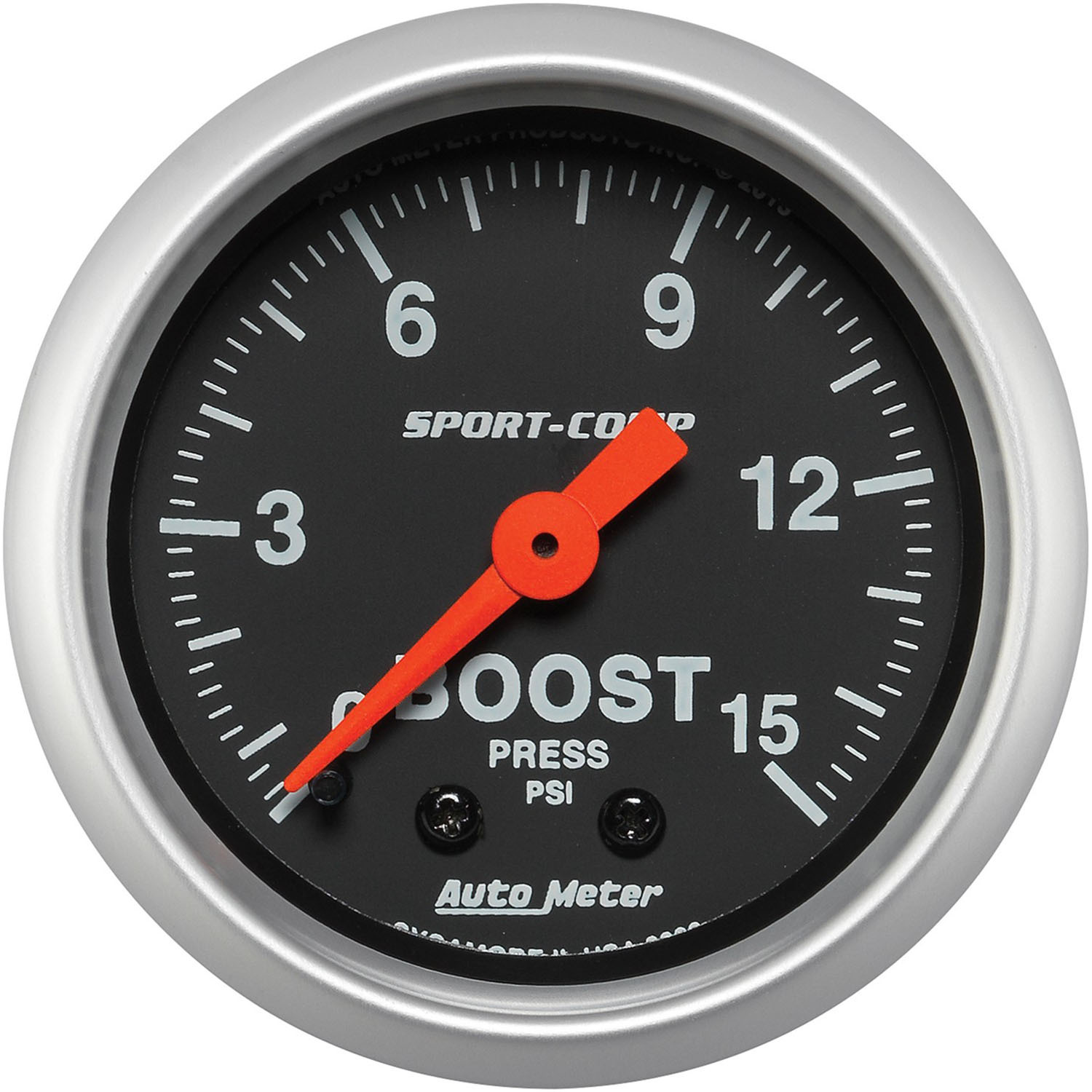 autometer gauge, sport-comp, boost, 2 1/16 in., 15psi, mechanical, analog, each
