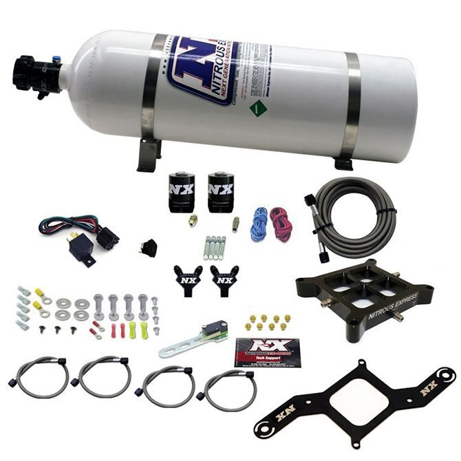 nitrous express 4150 billet crossbar stage 6 (50-100-150-200-250-300hp) 15lb bottle.