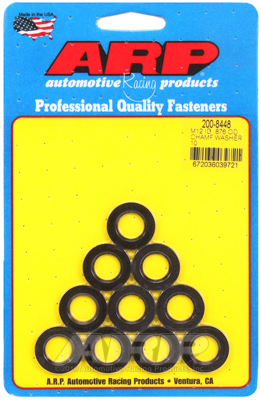 arp washer, hardened, high performance, chamfer, flat, 12mm id, 22.2mm od, 2.3mm thick, chromoly, black oxide, set of 10