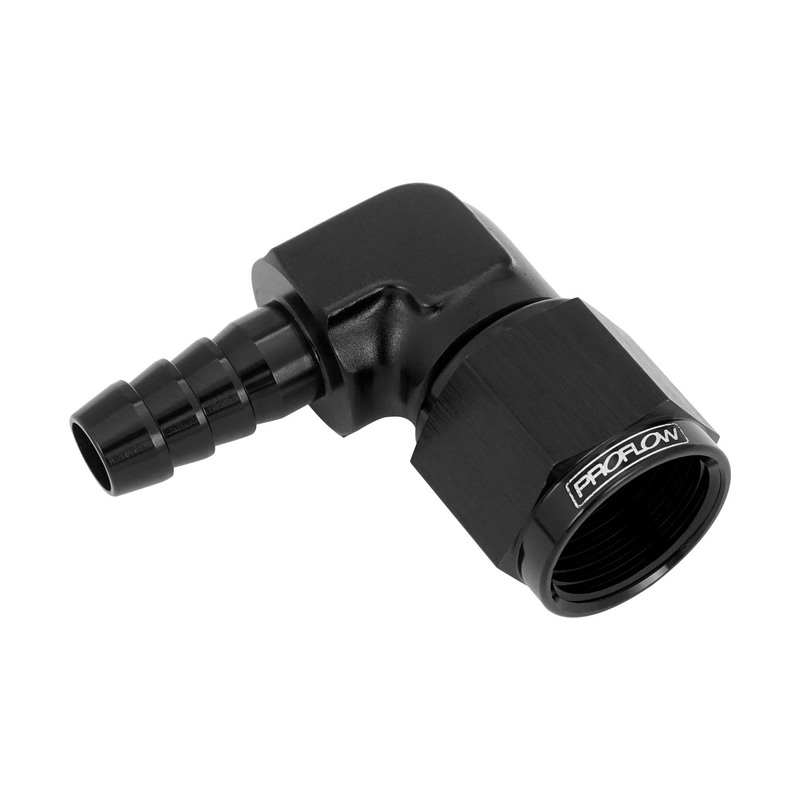 proflow 1/2in. 90 degree barb male fitting to 08an female, black