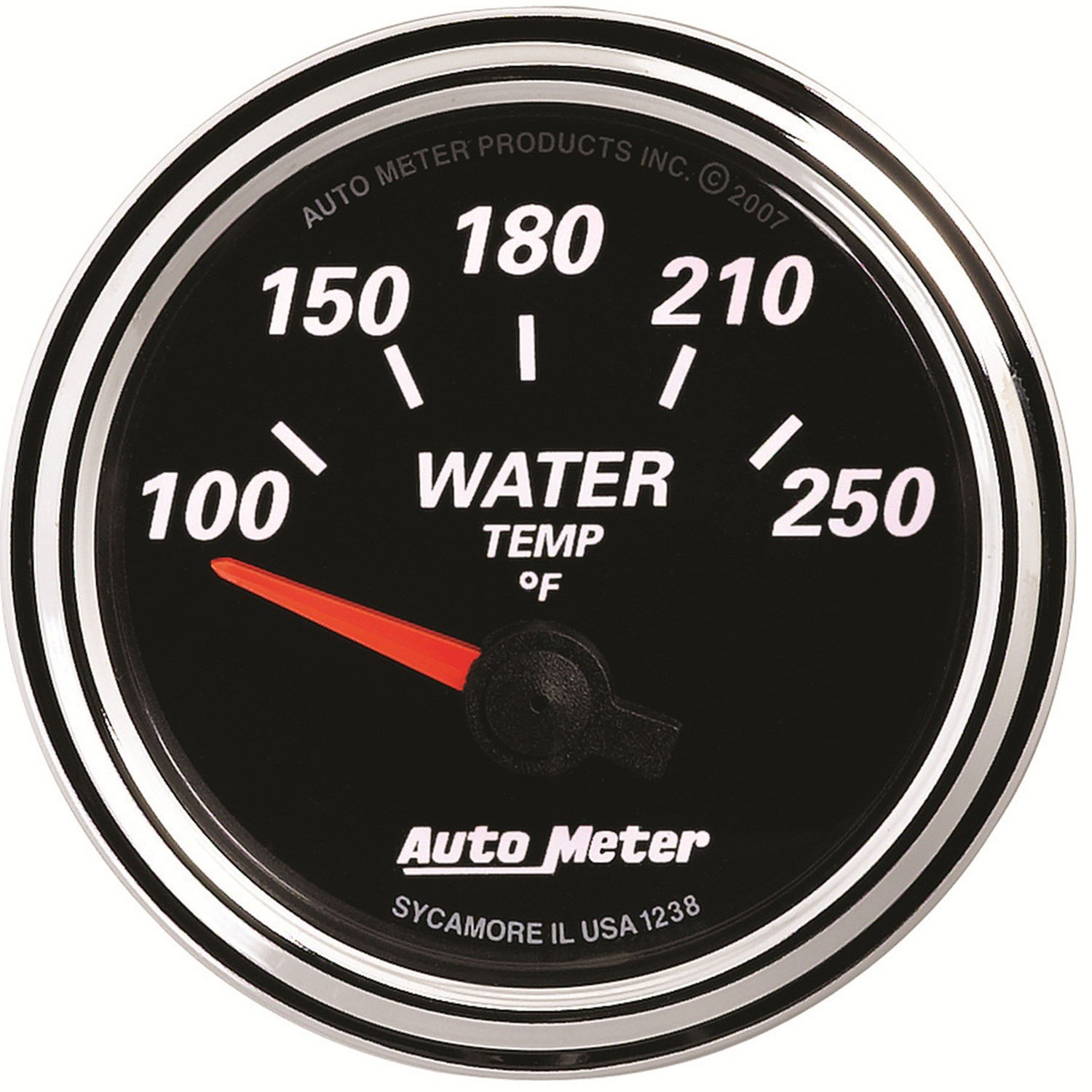 autometer gauge, designer black ii, water temperature, 2 1/16 in, 250 degrees f, electrical, analog, each