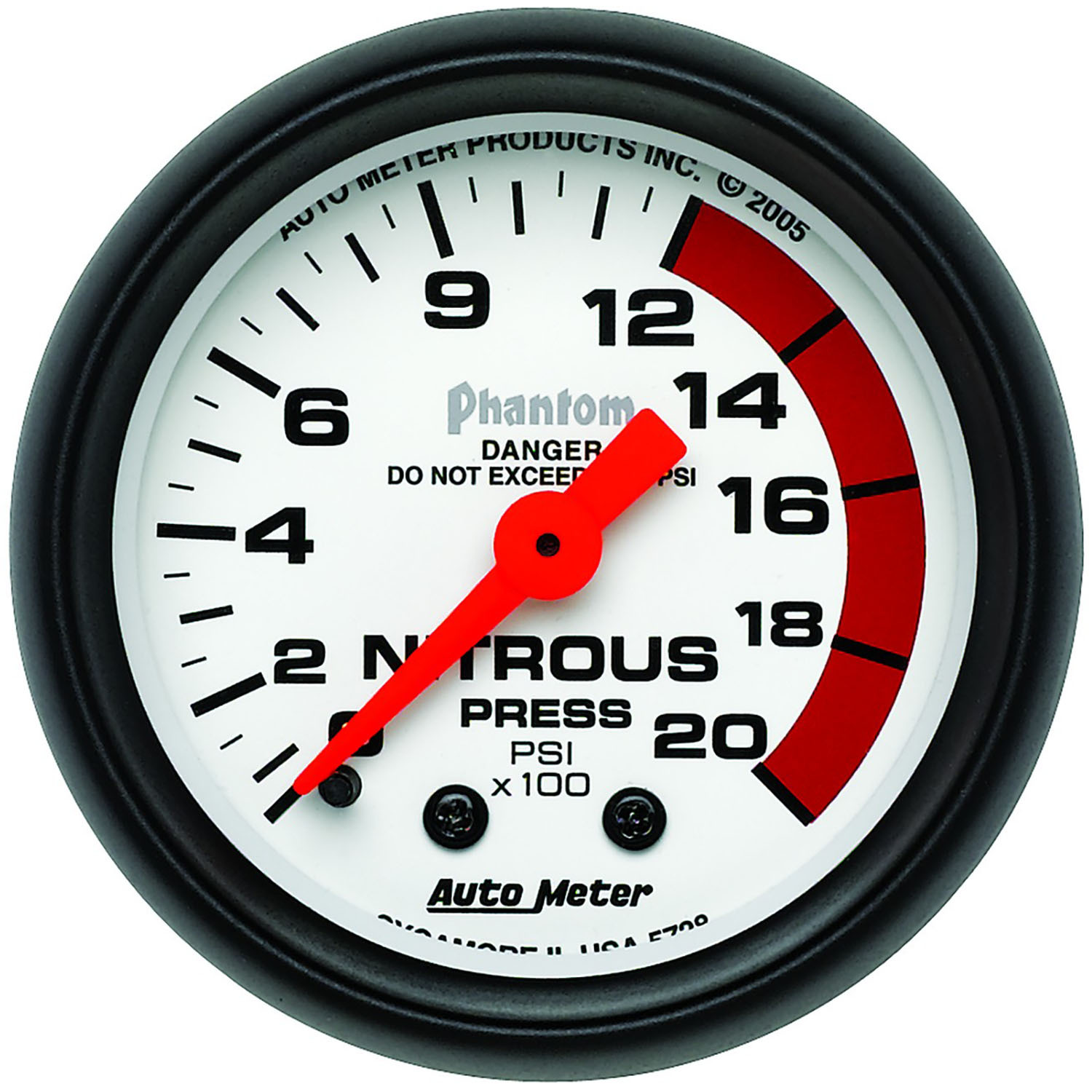 autometer gauge, phantom, nitrous pressure, 2 1/16 in, 2000psi, mechanical, analog, each