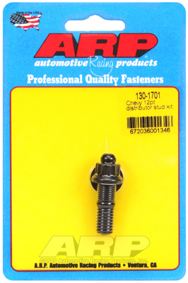 arp distributor stud, steel, black oxide, 12-point, for chevrolet, small, big block, each