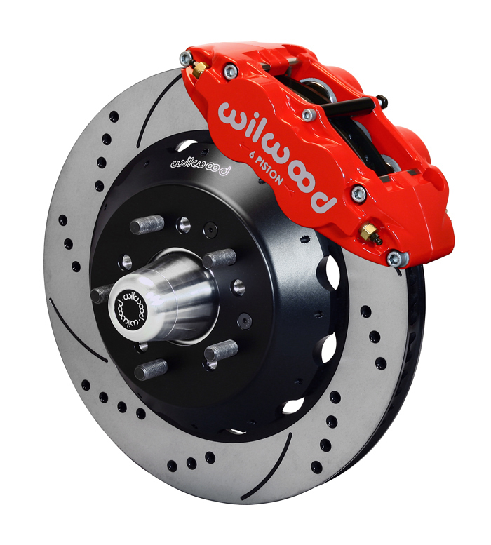 wilwood disc brakes, forged narrow superlite 6 piston big, front, cross-drilled/slotted rotors, red calipers, ford, kit