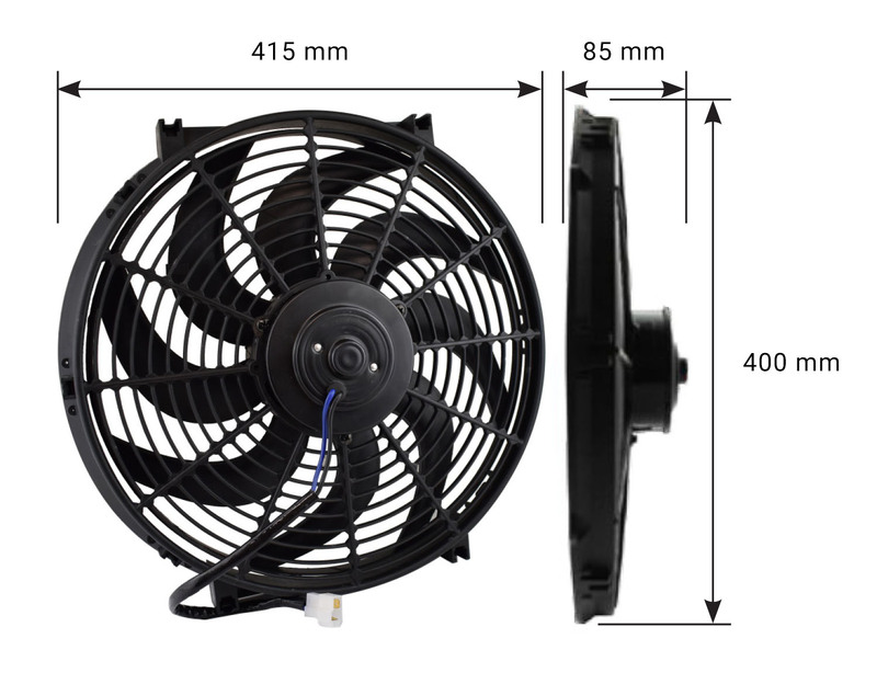 Proflow Electric Cooling Fan Kit, Curved Black, 16 in, 2000 CFM ,Reversible, with Fan Control, Thermostatic, 185 On 170 Off and mounting hardware, kit